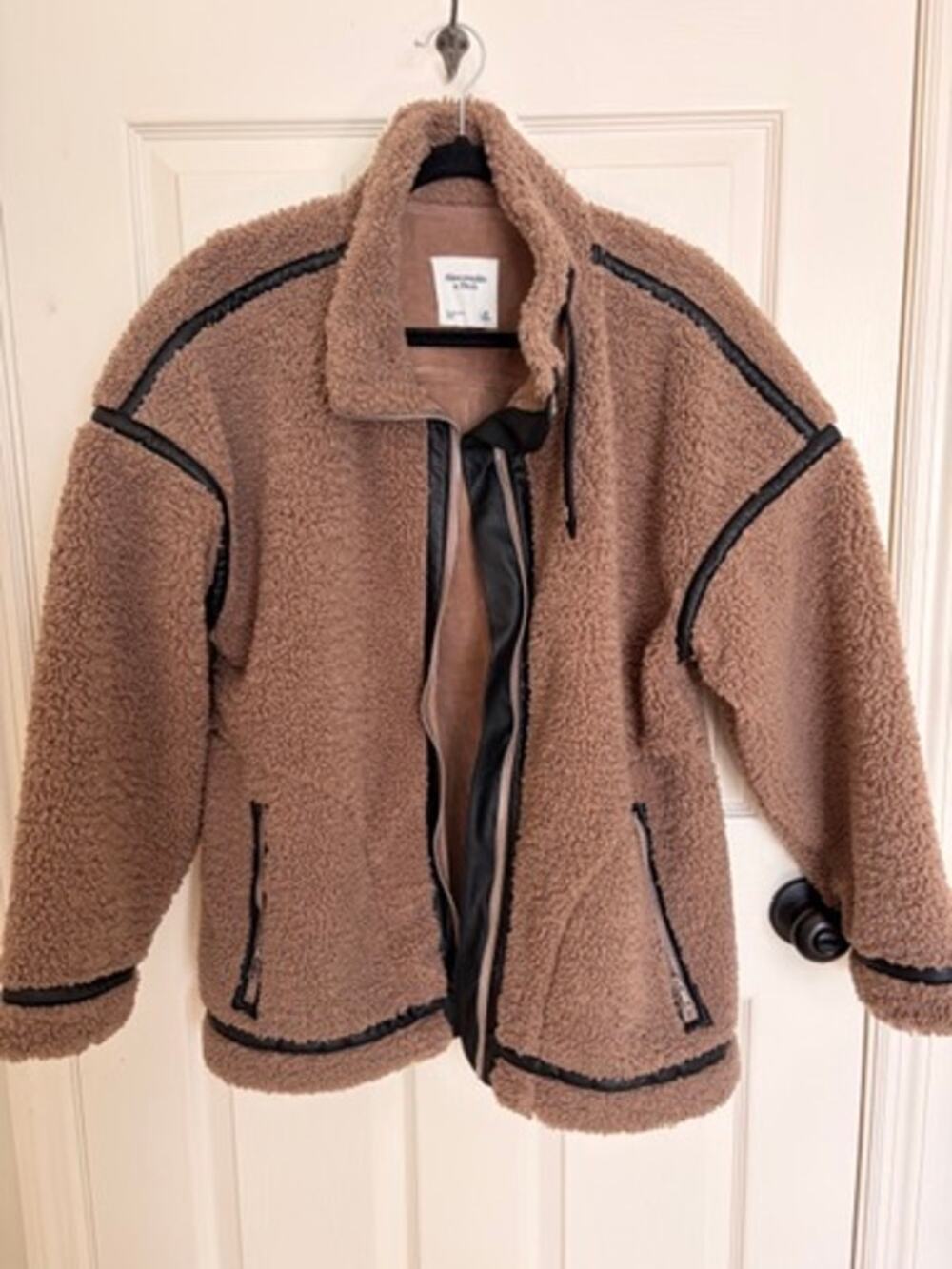 Abercrombie Brown Sherpa Moto Teddy Jacket Faux Leather M